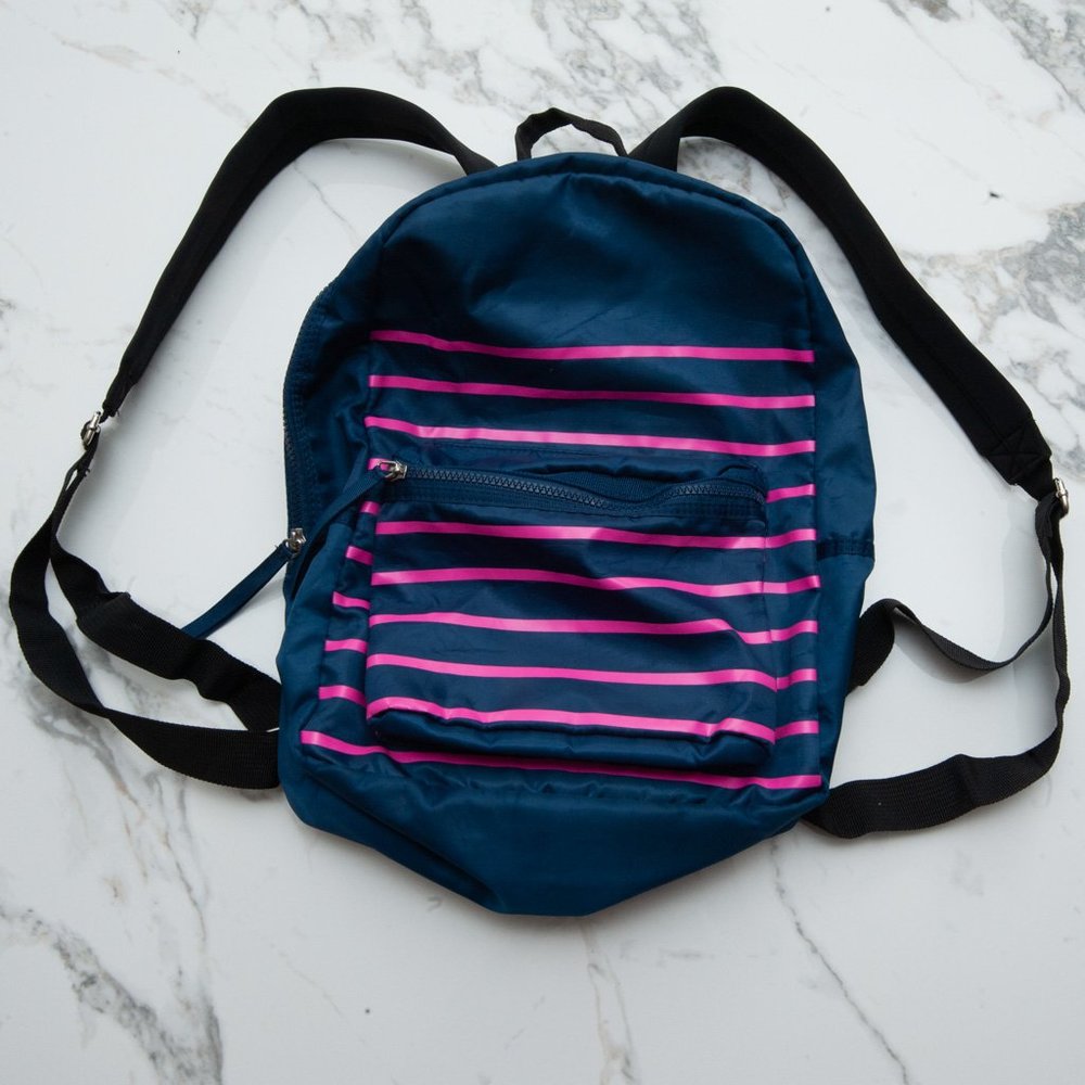 Cynthia Rowley Go Navy and Pink Striped Backpack